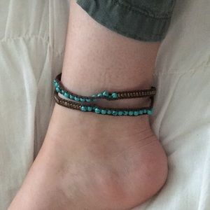 Gold and turquoise wrap around bracelet or anklet